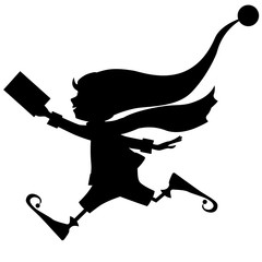 silhouette of runing Christmas elf with letter