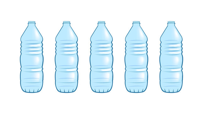Vector image of empty plastic water bottles in a line