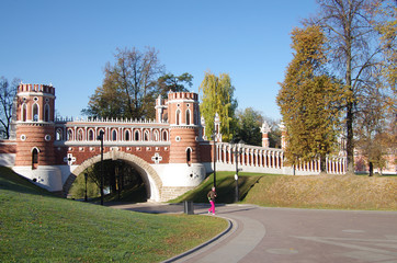 MOSCOW, RUSSIA - October 21, 2015: Bridge in Tsaritsyno in autum