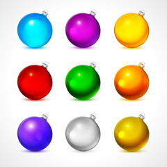 Colorful christmas balls. Set of isolated realistic decorations. Vector illustration.