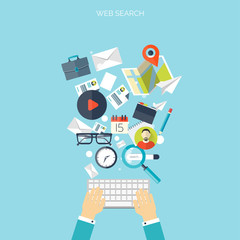 Flat cloud computing and social media background. Data storage