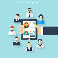 Flat social media and network concept. Business background