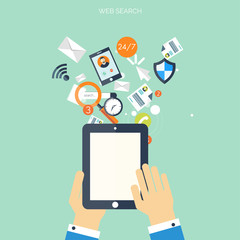 Flat cloud computing and social media background. Data storage