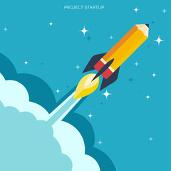 Flat rocket icon. Startup concept. Project development.