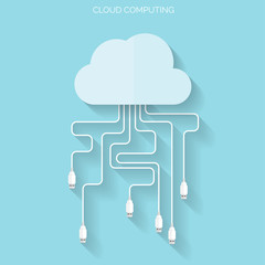 Flat cloud computing and social media background. Data storage
