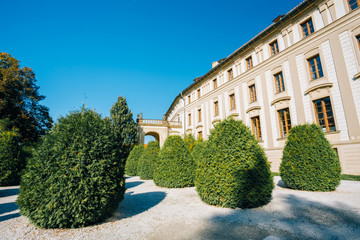 Fototapeta na wymiar Courtyard with trimmed bushes near Prague Castle, Czech Republic