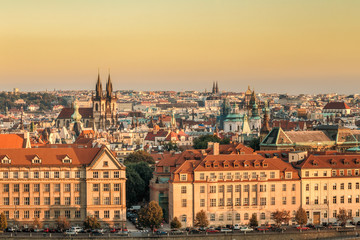 Naklejka na ściany i meble Aerial view of cityscape of Prague, Czech Republic
