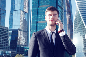 Businessman talking on phone