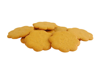 Figured yellow cookies on a white background the isolated. The figured cookies isolated