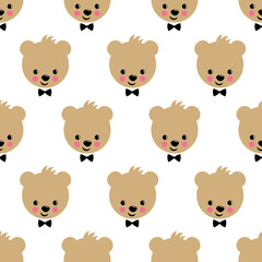 Happy teddy bear seamless pattern. Cute vector background with boy teddy bear. Child style illustration.