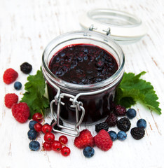 Jam and fresh berries