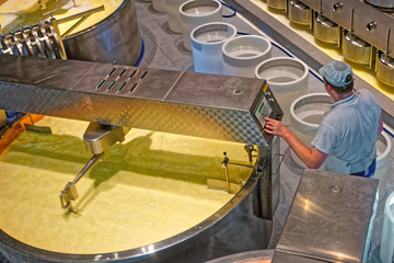 Production of well-known swiss Gruyere cheese © Roman Babakin