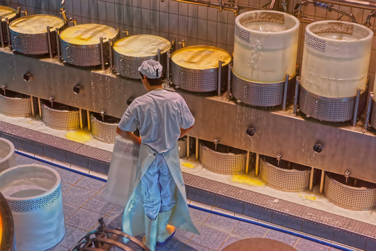 Production of Gruyere cheese at the Maison du Gruyere
