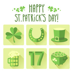 St. Patrick's Day icon set in flat design