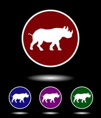 Vector icon logo set 3 in 1 with modern vintage white rhino on red, blue, violet and green background isolated on black highlighted
