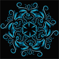 Illustration with floral ornament in blue tones