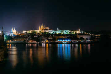 Night view of Prague cityscape, Czech Republic