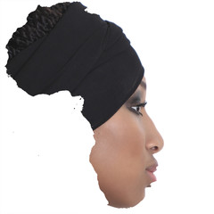 Double exposure of Africa silhouette and african model profile p