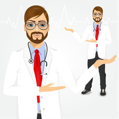male hipster doctor showing something