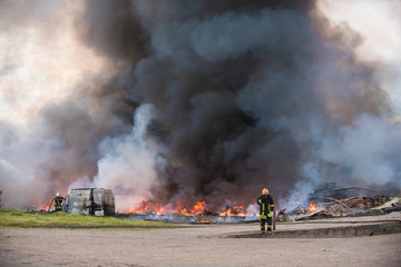 fire of buildings and cars