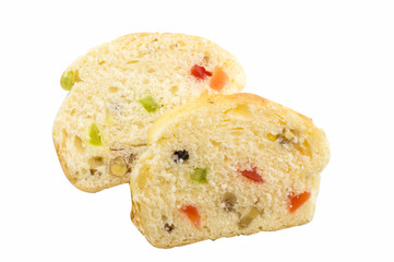 Fruit bread with various dry fruit isolated on white