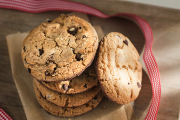 Chocolate cookies stack in detail, macro
