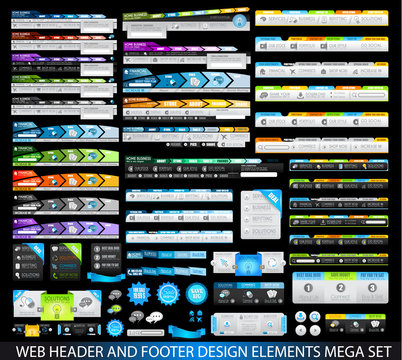 Mega Collection of Website templates, web headers, Footers, menu, drop menu, website icons, design elements for web pages, panels, buttons and so on.