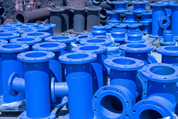 Blue iron pipes on pile