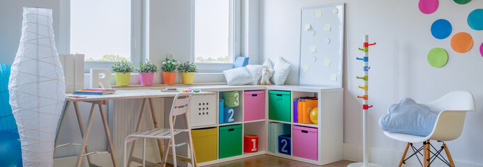 Interior of multicolor playing room for preschooler