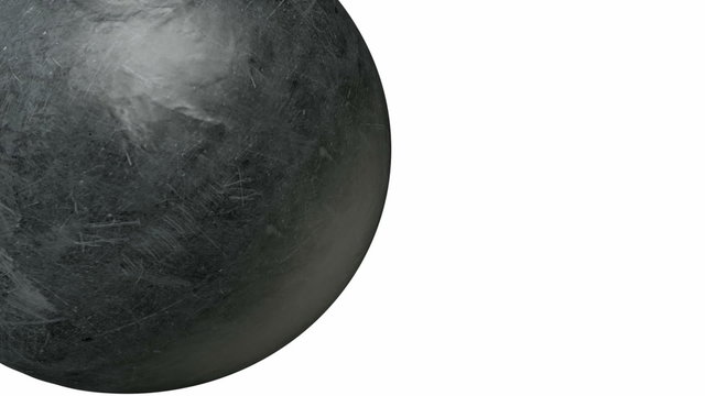 A regular metal wrecking ball attached to a chain swinging to and fro on a blue screen background