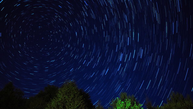 Time lapse star trails on night sky