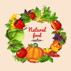 Vegetable mix wreath, natural food vector