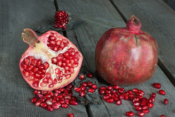 still life of pomegranates.