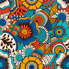 Hand drawn seamless pattern with floral elements. 