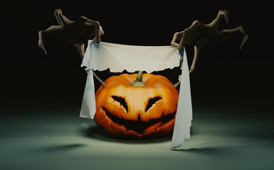 citrouille d' Halloween tenant une banderole