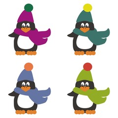 four nice penguins on white background