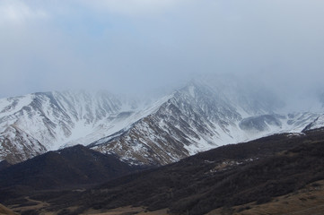 Fototapeta na wymiar Mountain peaks in Fiagdon, North Ossetia