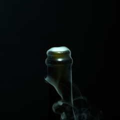 Champagne bottle with smoke