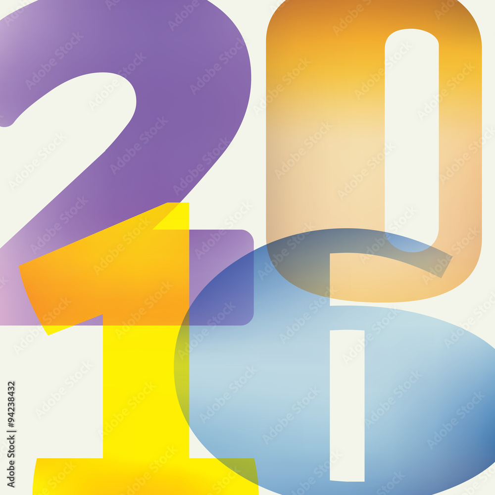 Poster '2016' translucent multicolored numerals on a light background
