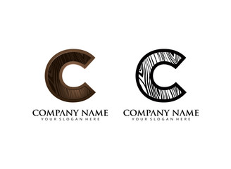 initial C wooden texture contour vector logo icon