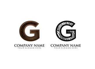 initial G wooden texture contour vector logo icon