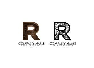 initial R wooden texture contour vector logo icon