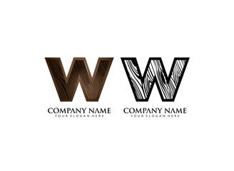 initial W wooden texture contour vector logo icon