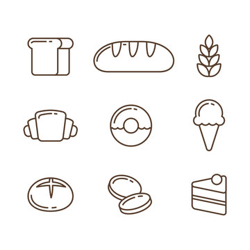 Bread And Dessert Line Icons