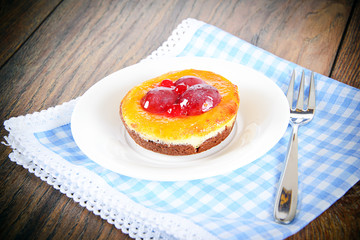 Fruit Cake on Vintage Retro Woody Background.