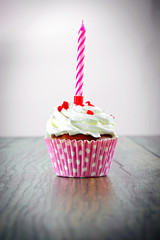 Cake with Cream, Cupcake on Wood