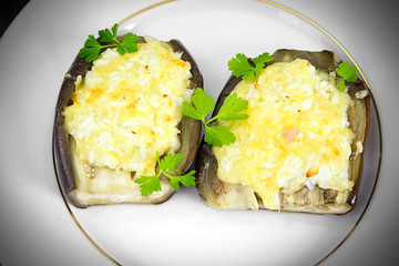Stuffed eggplant and fresh Tomatoes.