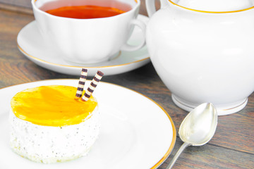 Diet and Healthy Food: Cheese Cake with Fruit.