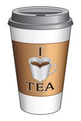 I Love Tea To Go Cup is an illustration expressing the love of tea. Includes a heart shaped cup or mug.