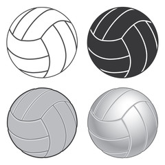 Fototapeta premium Volleyball Four Ways is an illustration of four versions of a volleyball ranging from simple version to a more complex or realistic version.